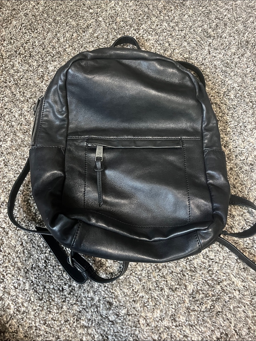 Lucky Brand Black Leather Backpack with Front Zip Pocket